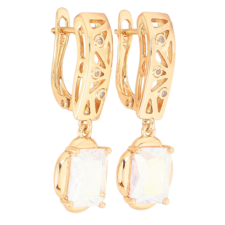 Серьги Xuping цвет Позолота 18K английский замок "Подвески с радужными кристаллами" фото №12