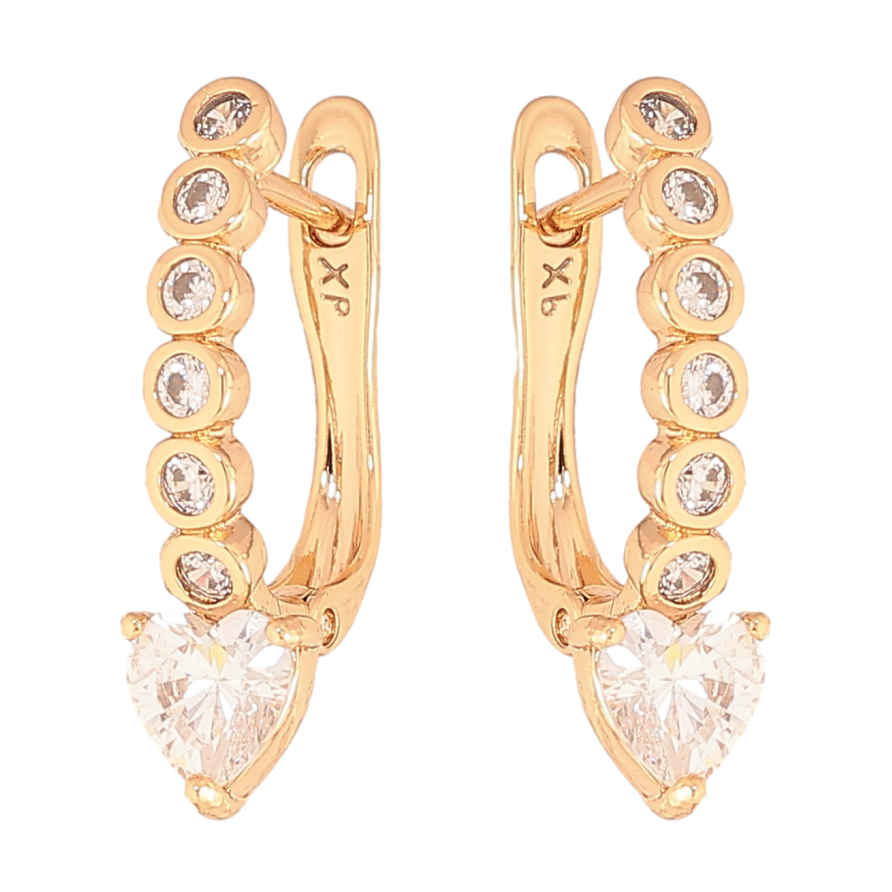 Сережки Xuping колір Позолота 18К англійський замок "Візерунок з кристальними сердечками" фото №1