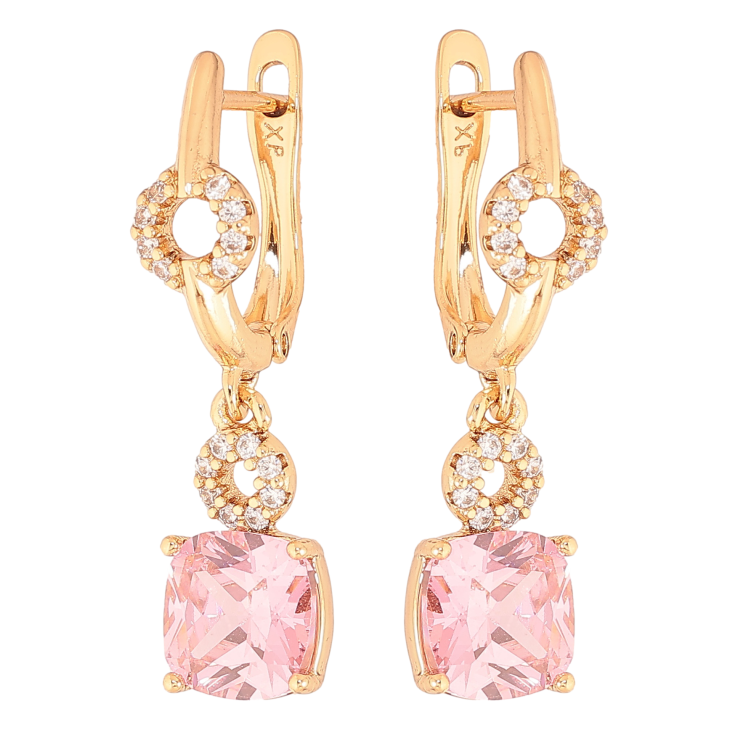 Сережки Xuping колір Позолота 18K англійський замок "Підвіски з рожевими кристалами" фото №24