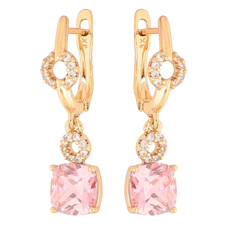 Сережки Xuping колір Позолота 18K англійський замок "Підвіски з рожевими кристалами" фото №1