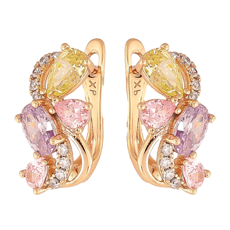 Сережки Xuping колір Позолота 18К англійський замок Візерунок з різнокольоровими кристалами фото №18
