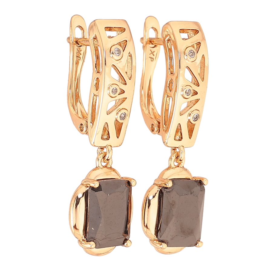 Серьги Xuping цвет Позолота 18K английский замок "Подвески с черными кристаллами" фото №1