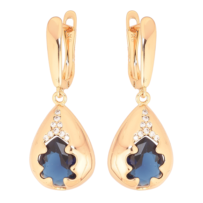 Серьги Xuping цвет Позолота 18K английский замок "Подвески с синими кристаллами" фото №1