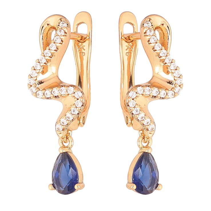 Сережки Xuping колір Позолота 18K англійський замок "Підвіски з синіми кристалами" фото №10