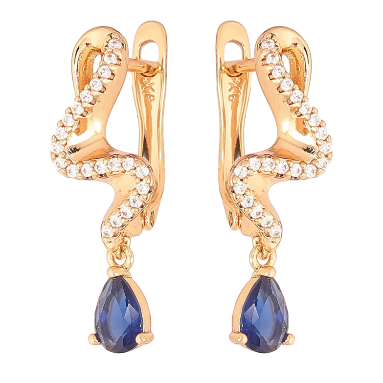 Серьги Xuping цвет Позолота 18K английский замок "Подвески с синими кристаллами" фото №1 Серьги Xuping цвет Позолота 18K английский замок "Подвески с синими кристаллами" фото №1