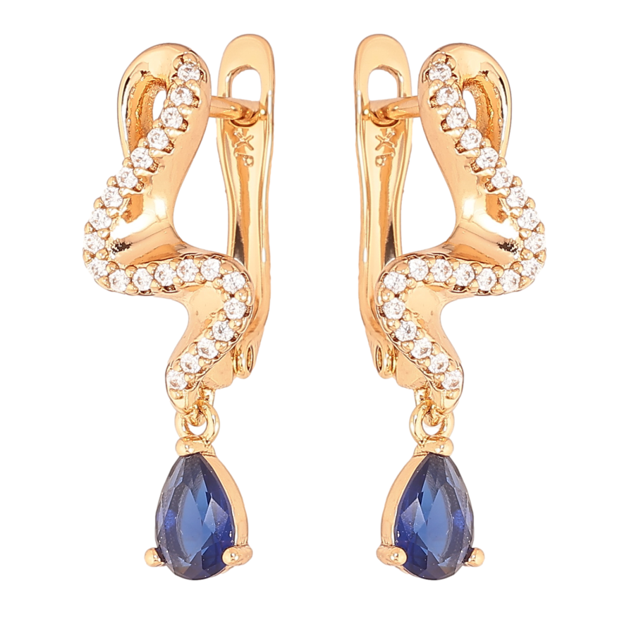 Серьги Xuping цвет Позолота 18K английский замок "Подвески с синими кристаллами" фото №1 Серьги Xuping цвет Позолота 18K английский замок "Подвески с синими кристаллами" фото №1