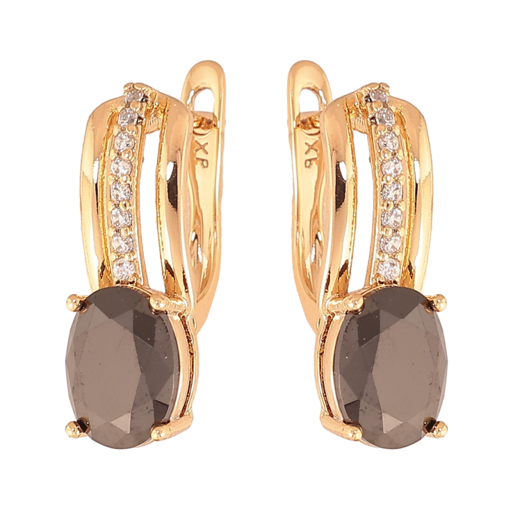 Серьги Xuping цвет Позолота 18К английский замок "Узор с черными кристаллами"  фото №6