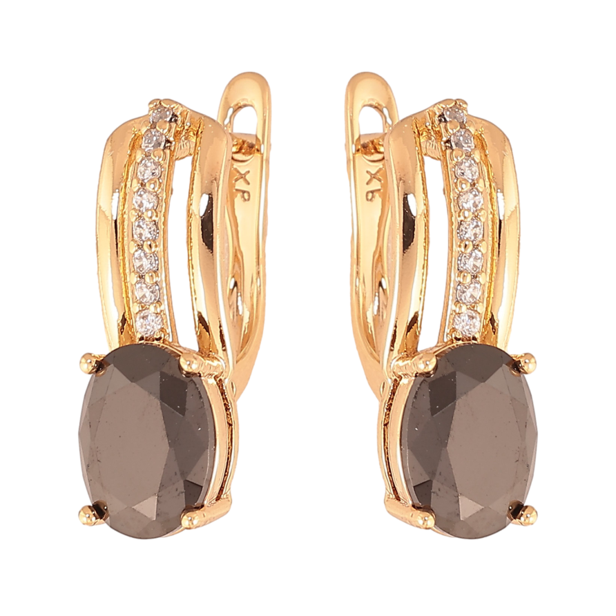 Серьги Xuping цвет Позолота 18К английский замок "Узор с черными кристаллами"  фото №1