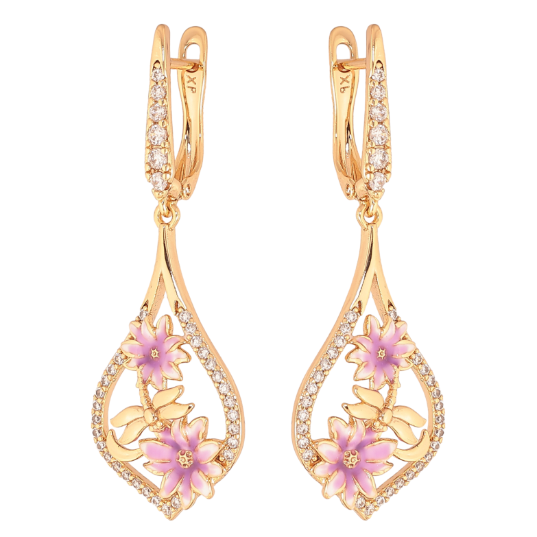 Сережки Xuping колір Позолота 18К англійський замок "Підвіски з квітковим візерунком" фото №1