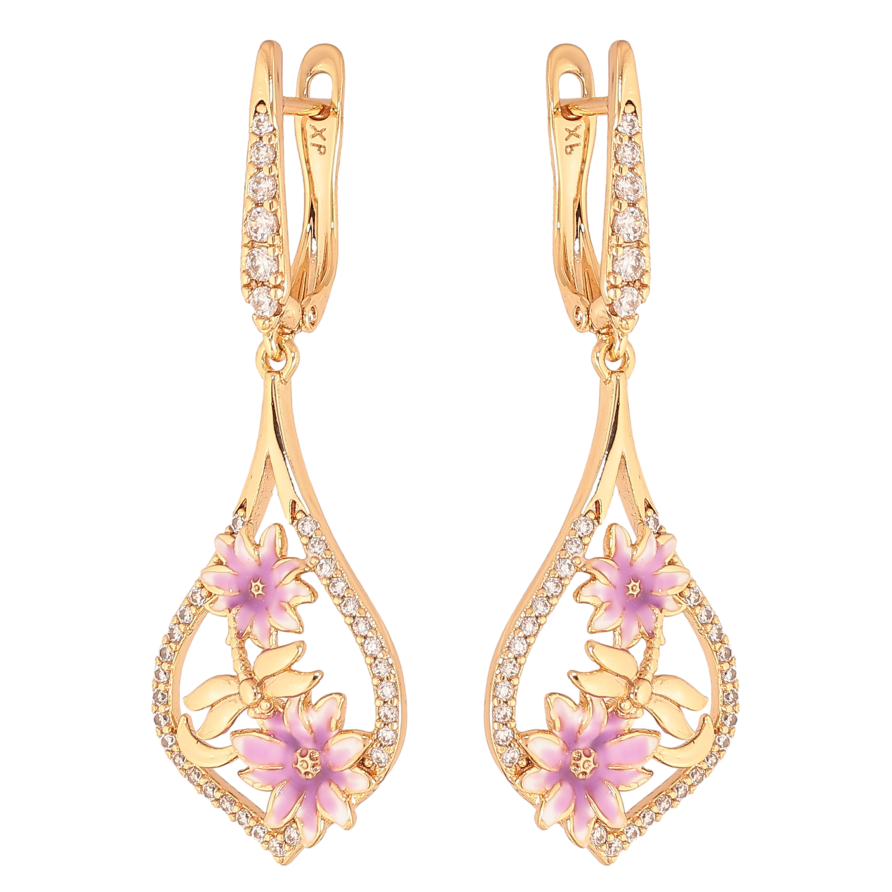 Сережки Xuping колір Позолота 18К англійський замок "Підвіски з квітковим візерунком" фото №1