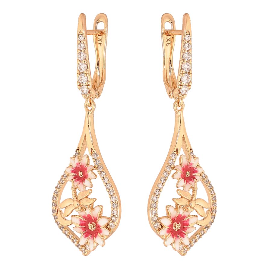 Сережки Xuping колір Позолота 18К англійський замок "Підвіски з квітковим візерунком" фото №1