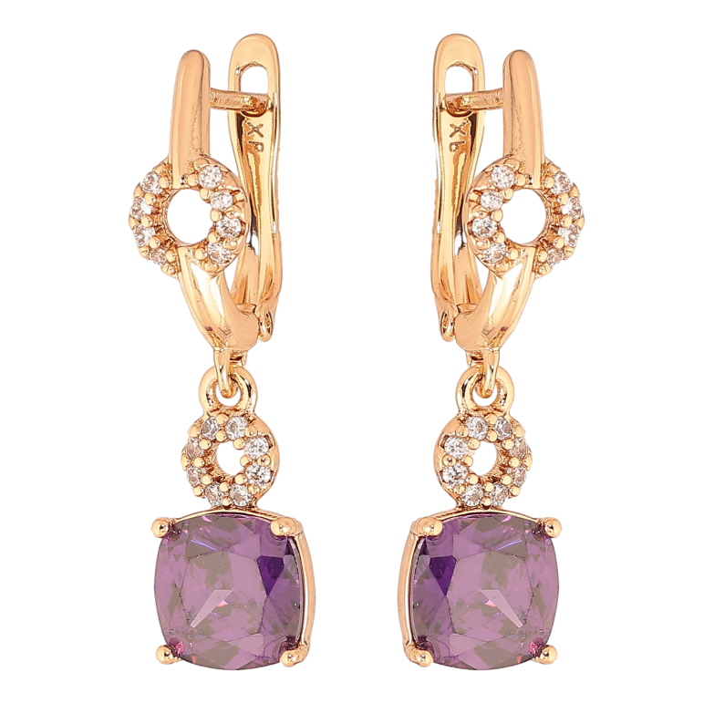 Сережки Xuping колір Позолота 18K англійський замок "Підвіски з бузковими кристалами" фото №1 Сережки Xuping колір Позолота 18K англійський замок "Підвіски з бузковими кристалами" фото №1