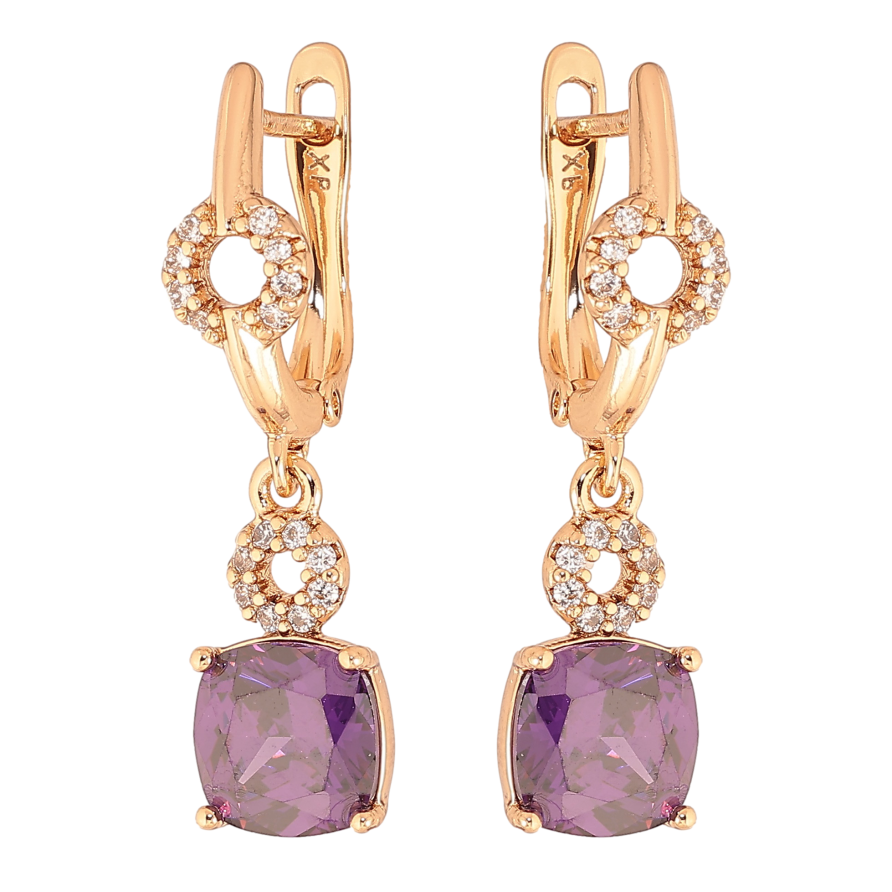 Сережки Xuping колір Позолота 18K англійський замок "Підвіски з бузковими кристалами" фото №1 Сережки Xuping колір Позолота 18K англійський замок "Підвіски з бузковими кристалами" фото №1