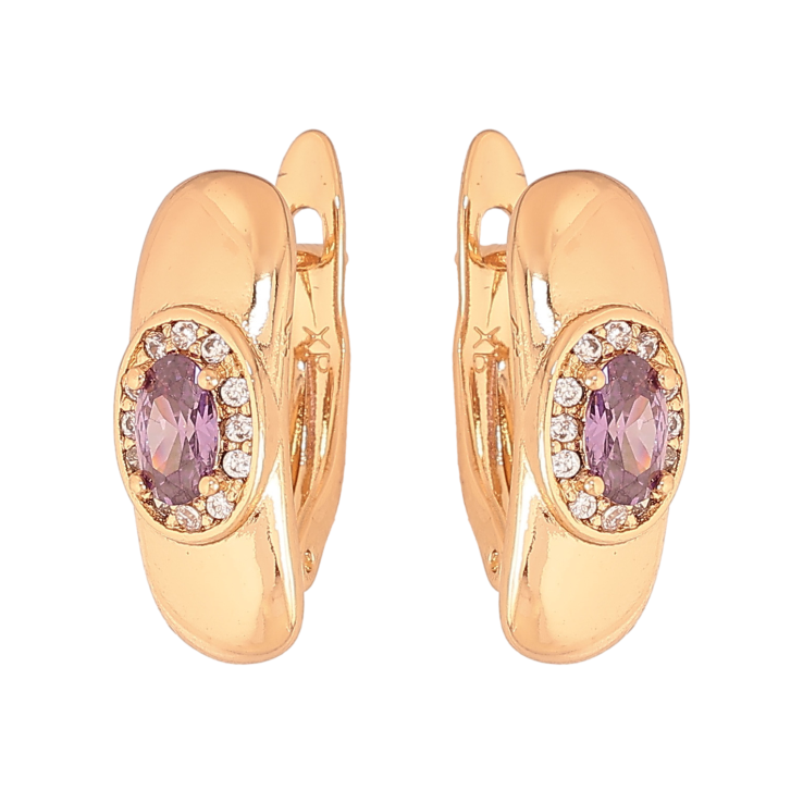 Серьги Xuping цвет Позолота 18K английский замок "Узор с сиреневыми кристаллами" фото №3