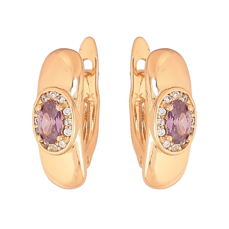 Сережки Xuping колір Позолота 18K англійський замок "Візерунок з бузковими кристалами" фото №1