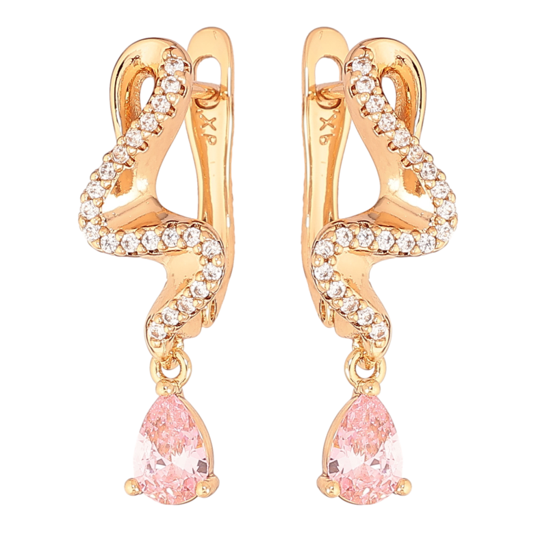 Сережки Xuping колір Позолота 18K англійський замок "Підвіски з рожевими кристалами" фото №1