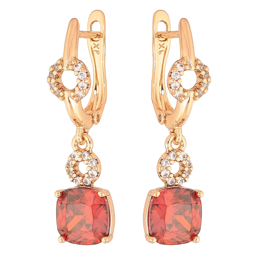 Сережки Xuping колір Позолота 18K англійський замок "Підвіски з червоними кристалами" фото №1