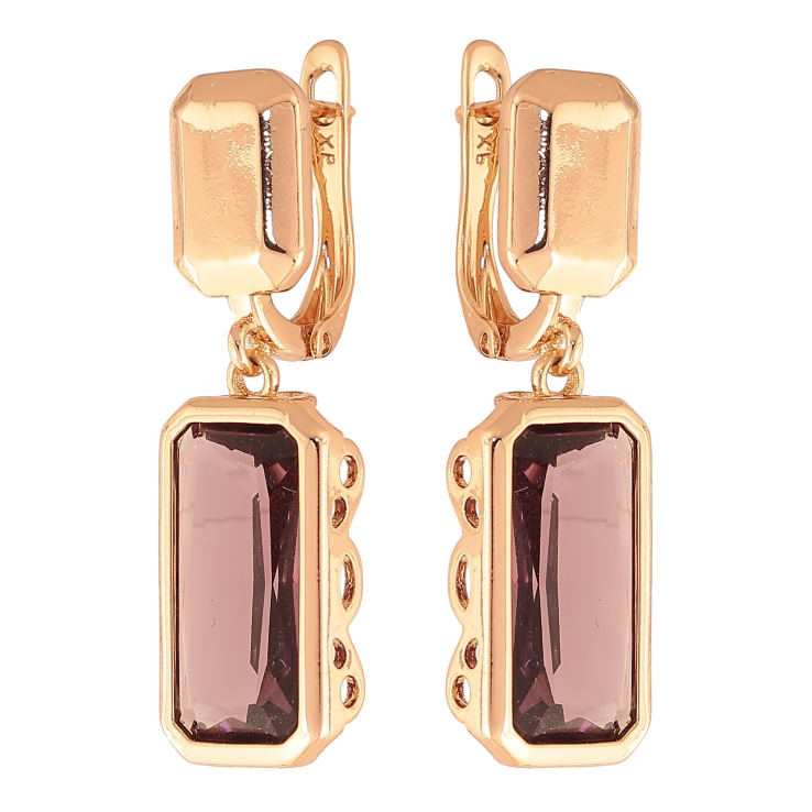 Серьги Xuping цвет Позолота 18К английский замок "Подвески с бордовыми кристаллами" фото №12