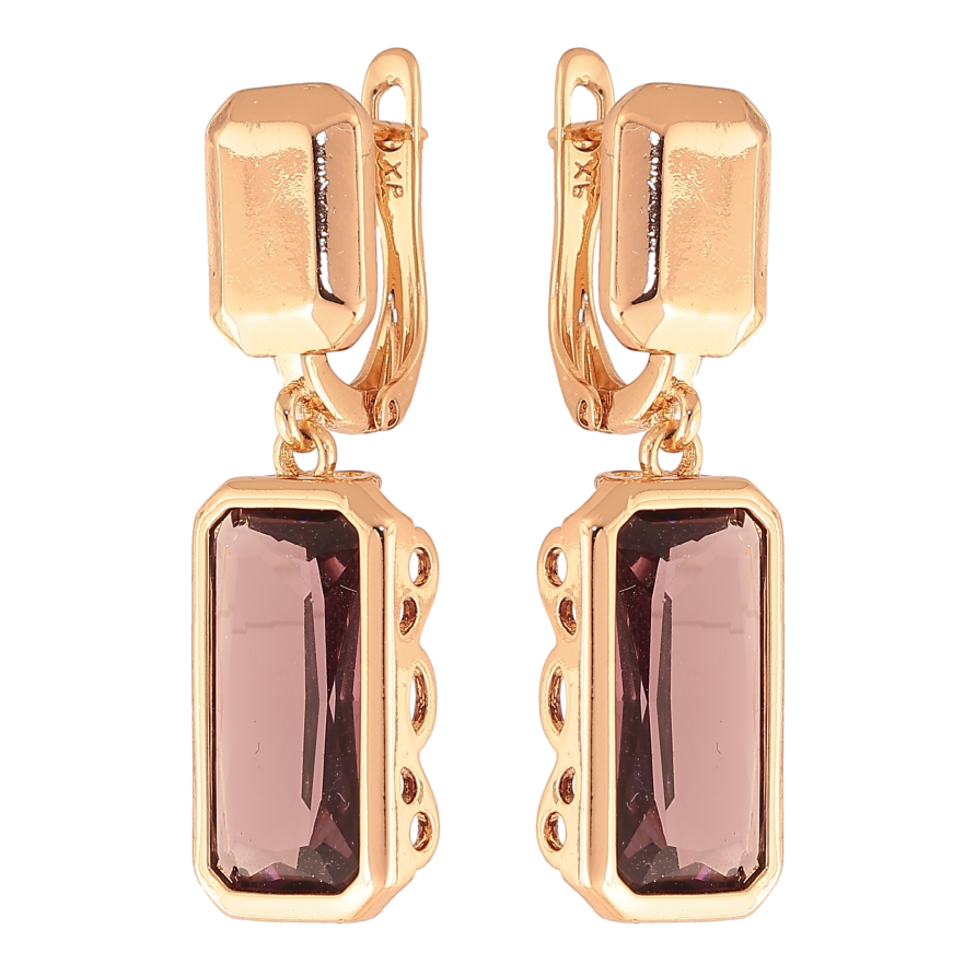 Серьги Xuping цвет Позолота 18К английский замок "Подвески с бордовыми кристаллами" фото №1