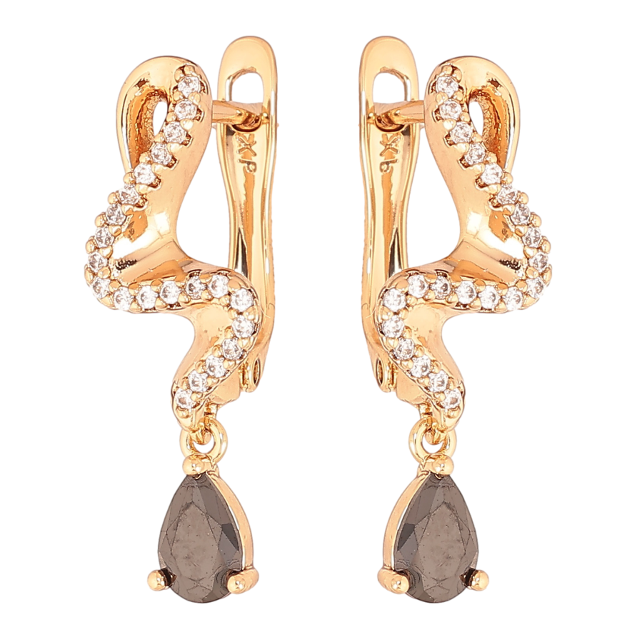 Серьги Xuping цвет Позолота 18K английский замок "Подвески с черными кристаллами" фото №1 Серьги Xuping цвет Позолота 18K английский замок "Подвески с черными кристаллами" фото №1