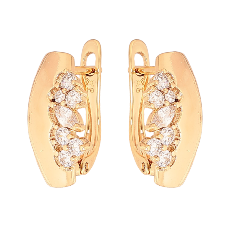 Серьги Xuping цвет Позолота 18К английский замок "Узор с кристаллами" фото №3