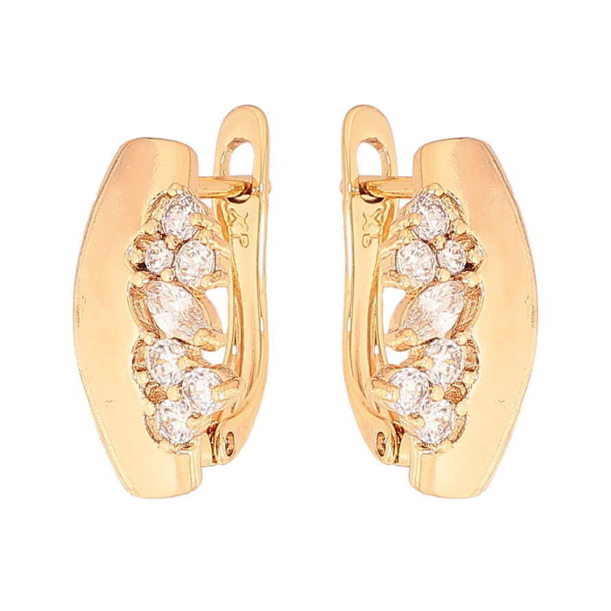 Серьги Xuping цвет Позолота 18К английский замок "Узор с кристаллами" фото №1