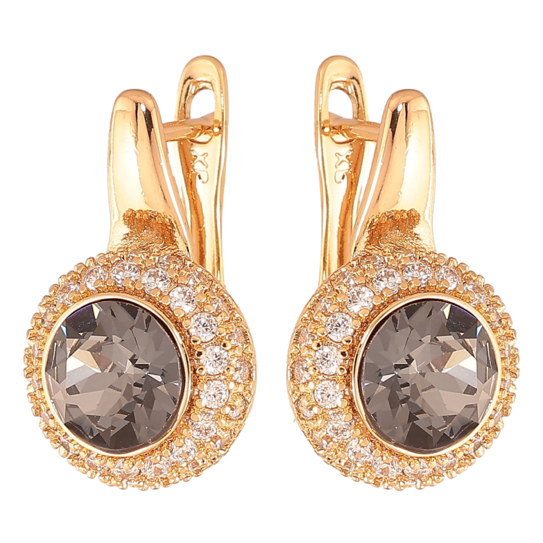 Серьги Xuping цвет Позолота 18K английский замок "Черные кристаллы в обрамлении мелких кристаллов" фото №1