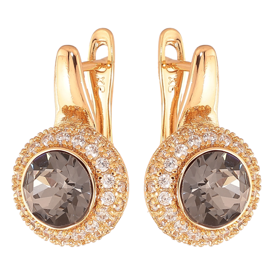 Сережки Xuping колір Позолота 18K англійський замок "Чорні кристали в обрамленні дрібних кристалів" фото №1