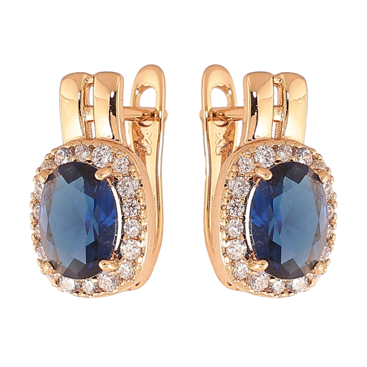 Сережки Xuping колір Позолота 18K англійський замок "Сині кристали в обрамленні" фото №9