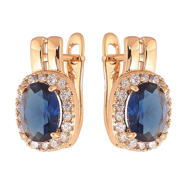 Сережки Xuping колір Позолота 18K англійський замок "Сині кристали в обрамленні" фото №1 Сережки Xuping колір Позолота 18K англійський замок "Сині кристали в обрамленні" фото №1