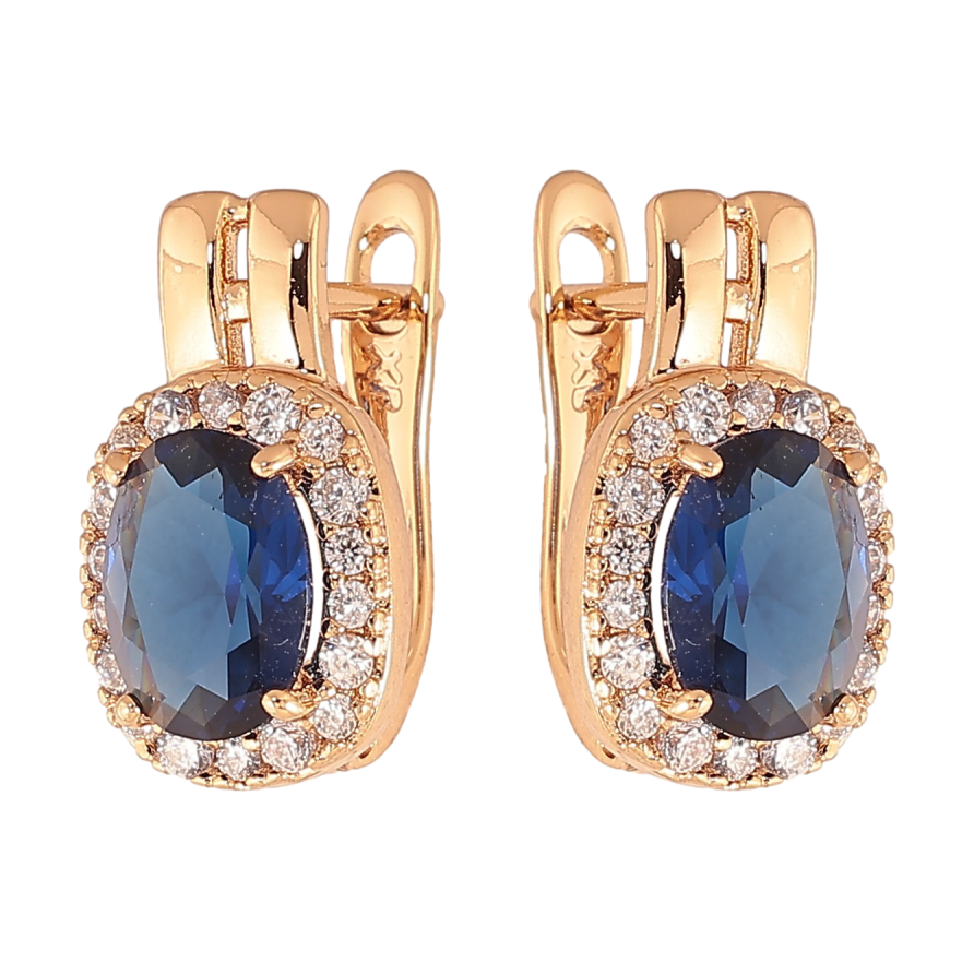 Сережки Xuping колір Позолота 18K англійський замок "Сині кристали в обрамленні" фото №1 Сережки Xuping колір Позолота 18K англійський замок "Сині кристали в обрамленні" фото №1