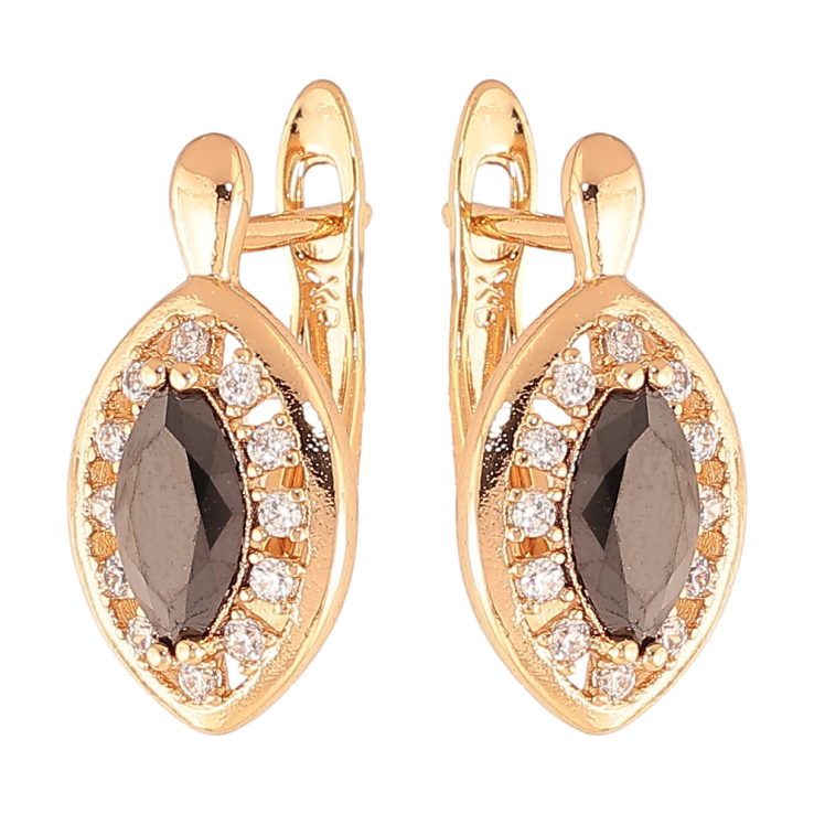 Сережки Xuping колір Позолота 18K англійський замок "Чорні кристали в обрамленні" фото №14