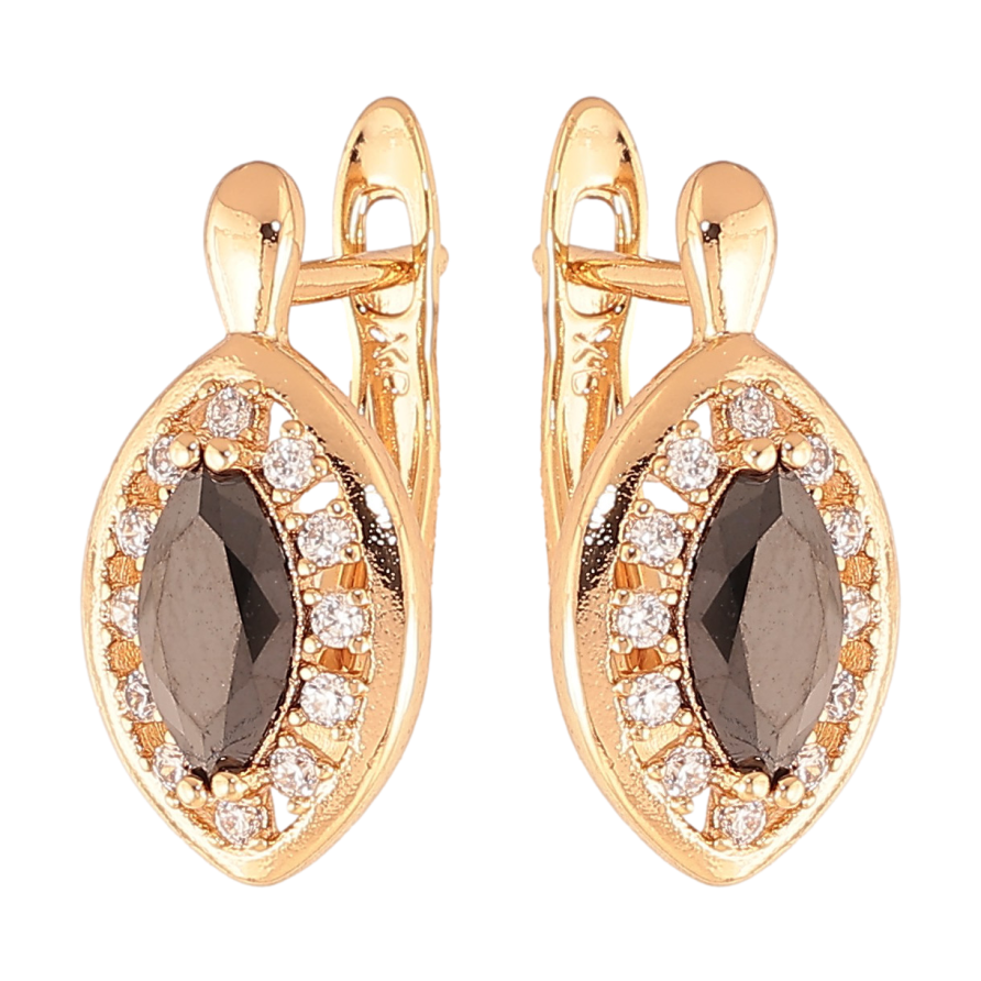 Сережки Xuping колір Позолота 18K англійський замок "Чорні кристали в обрамленні" фото №1 Сережки Xuping колір Позолота 18K англійський замок "Чорні кристали в обрамленні" фото №1