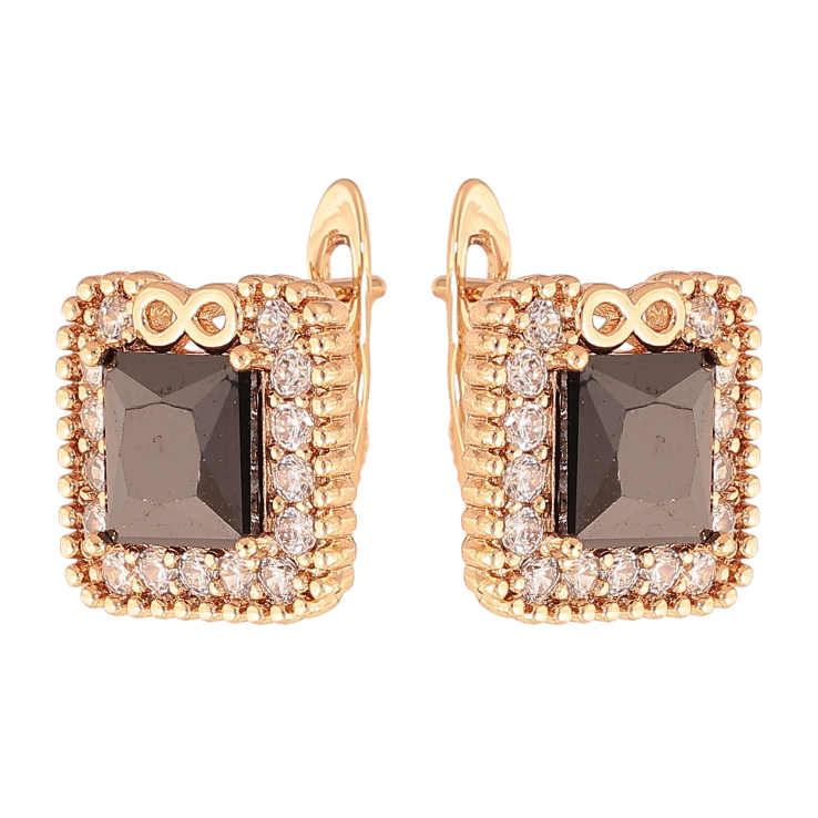 Серьги Xuping цвет Позолота 18K английский замок "Черные кристаллы в обрамлении" фото №12 Серьги Xuping цвет Позолота 18K английский замок "Черные кристаллы в обрамлении" фото №12