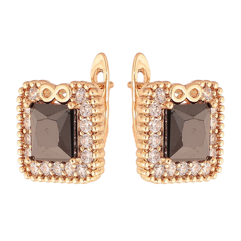 Серьги Xuping цвет Позолота 18K английский замок "Черные кристаллы в обрамлении" фото №1 Серьги Xuping цвет Позолота 18K английский замок "Черные кристаллы в обрамлении" фото №1