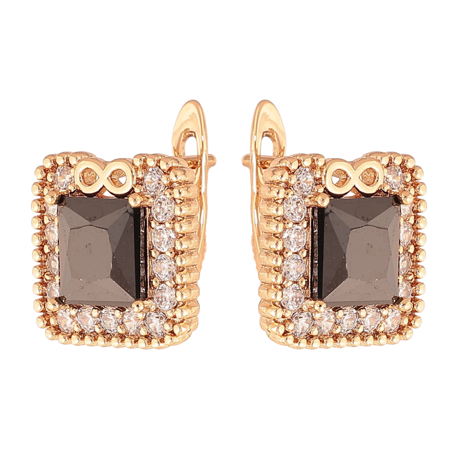 Серьги Xuping цвет Позолота 18K английский замок "Черные кристаллы в обрамлении" фото №1 Серьги Xuping цвет Позолота 18K английский замок "Черные кристаллы в обрамлении" фото №1