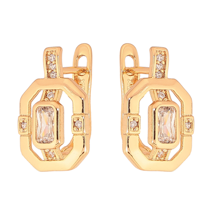 Сережки Xuping колір Позолота 18К англійський замок "Візерунок з кристалами" фото №10