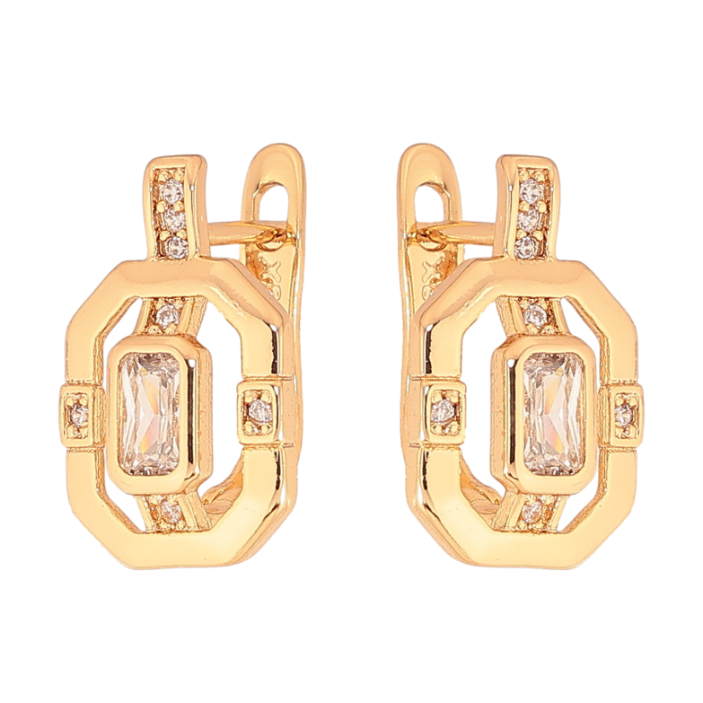 Сережки Xuping колір Позолота 18К англійський замок "Візерунок з кристалами" фото №1 Сережки Xuping колір Позолота 18К англійський замок "Візерунок з кристалами" фото №1