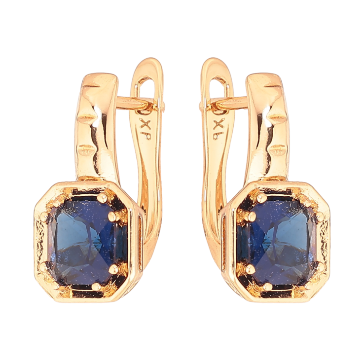 Серьги Xuping цвет Позолота 18K английский замок "Синие кристаллы" фото №17
