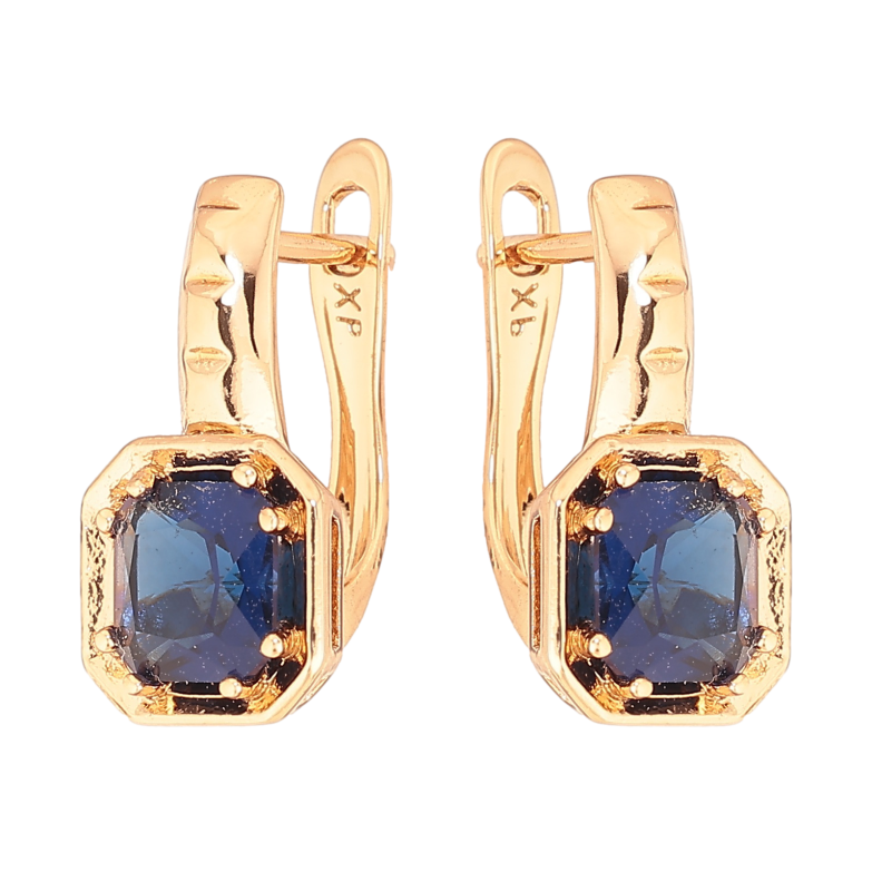 Серьги Xuping цвет Позолота 18K английский замок "Синие кристаллы" фото №1