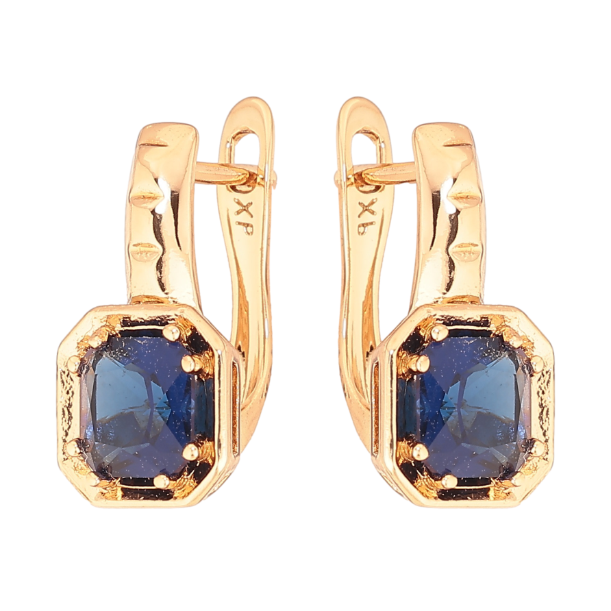 Сережки Xuping колір Позолота 18K англійський замок "Сині кристали" фото №1 Сережки Xuping колір Позолота 18K англійський замок "Сині кристали" фото №1