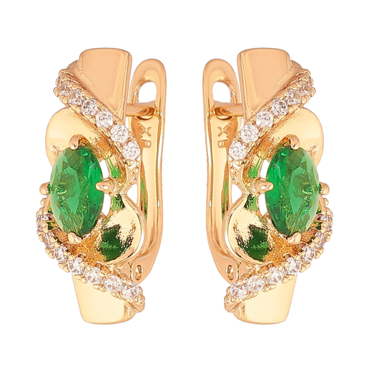 Сережки Xuping колір Позолота 18К англійський замок "Візерунок з зеленими кристалами" фото №22