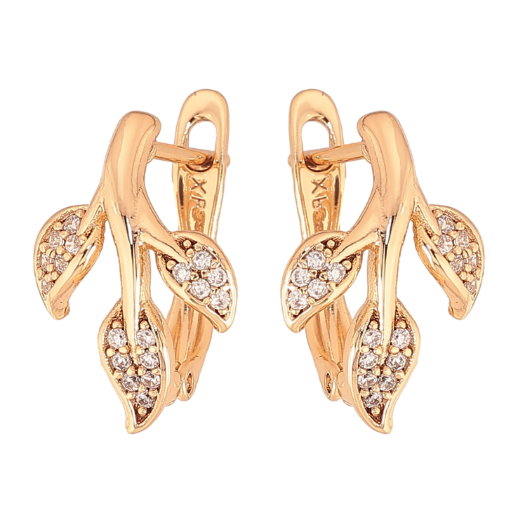 Серьги Xuping цвет Позолота 18К английский замок "Листики" фото №8