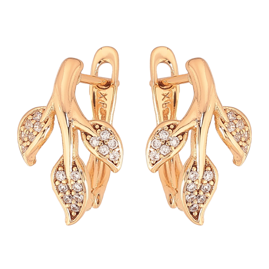 Серьги Xuping цвет Позолота 18К английский замок "Листики" фото №1