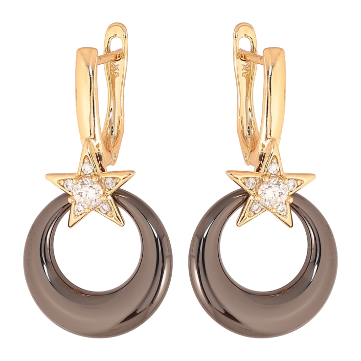 Сережки Xuping колір Позолота 18К англійський замок "Зірки з чорними керамічними підвісками" фото №16 Сережки Xuping колір Позолота 18К англійський замок "Зірки з чорними керамічними підвісками" фото №16