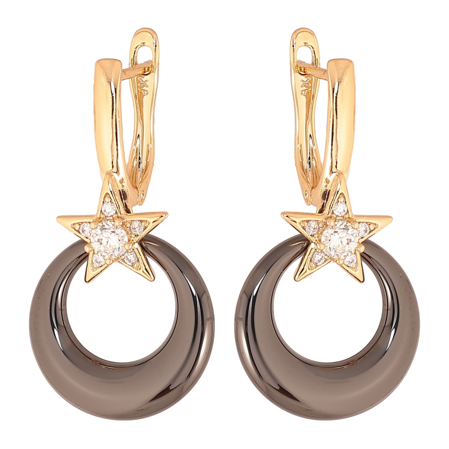 Сережки Xuping колір Позолота 18К англійський замок "Зірки з чорними керамічними підвісками" фото №1