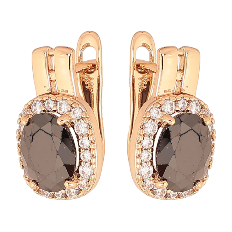 Сережки Xuping колір Позолота 18K англійський замок "Чорні кристали в обрамленні" фото №5