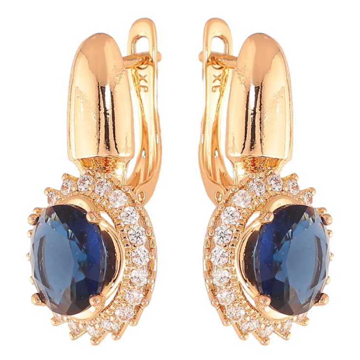 Серьги Xuping цвет Позолота 18K английский замок "Синие кристаллы в обрамлении" фото №3 Серьги Xuping цвет Позолота 18K английский замок "Синие кристаллы в обрамлении" фото №3