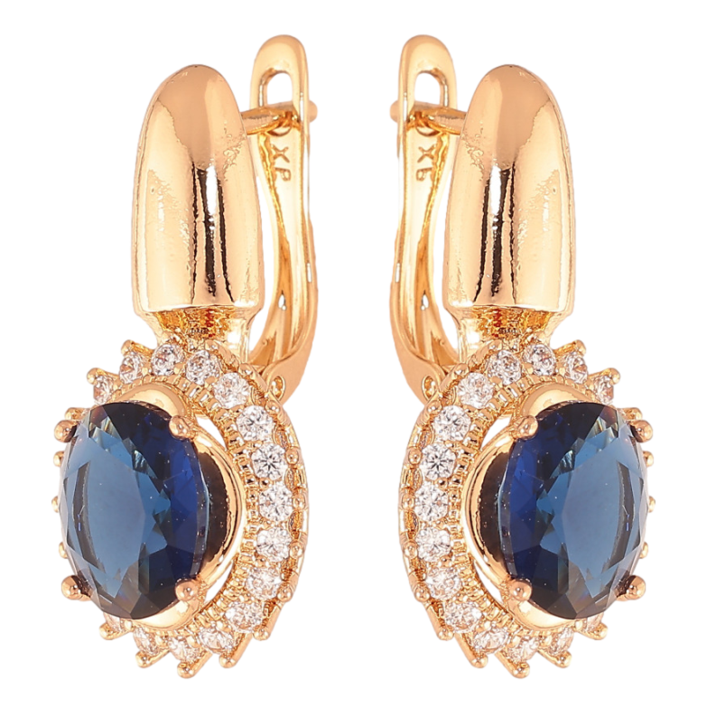 Сережки Xuping колір Позолота 18K англійський замок "Сині кристали в обрамленні" фото №1 Сережки Xuping колір Позолота 18K англійський замок "Сині кристали в обрамленні" фото №1