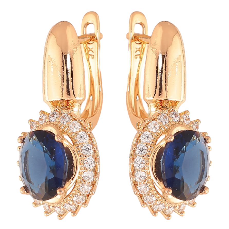 Сережки Xuping колір Позолота 18K англійський замок "Сині кристали в обрамленні" фото №1 Сережки Xuping колір Позолота 18K англійський замок "Сині кристали в обрамленні" фото №1